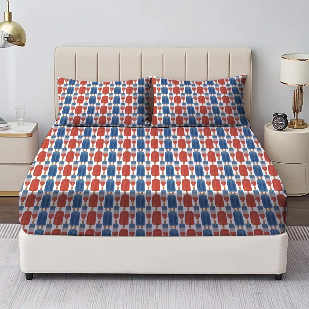 Printed Bed Sheet red and blue print
