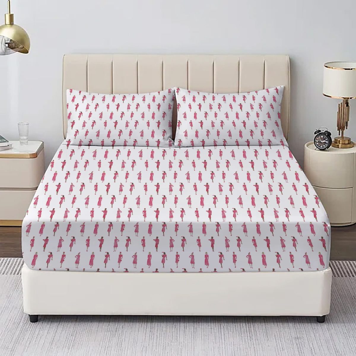 Printed Bed Sheet single red lady print